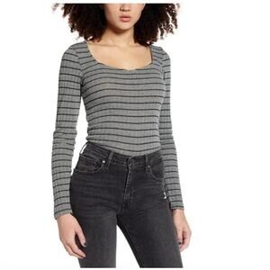 PST Charcoal/Black Small NEW Long Sleeves Stripe Sweetheart Neck Stretchy Comfy